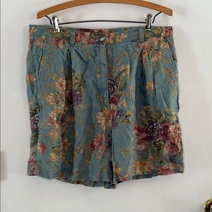 Vintage Lauren Ralph Lauren blue linen shorts cabbage rose print Size 14